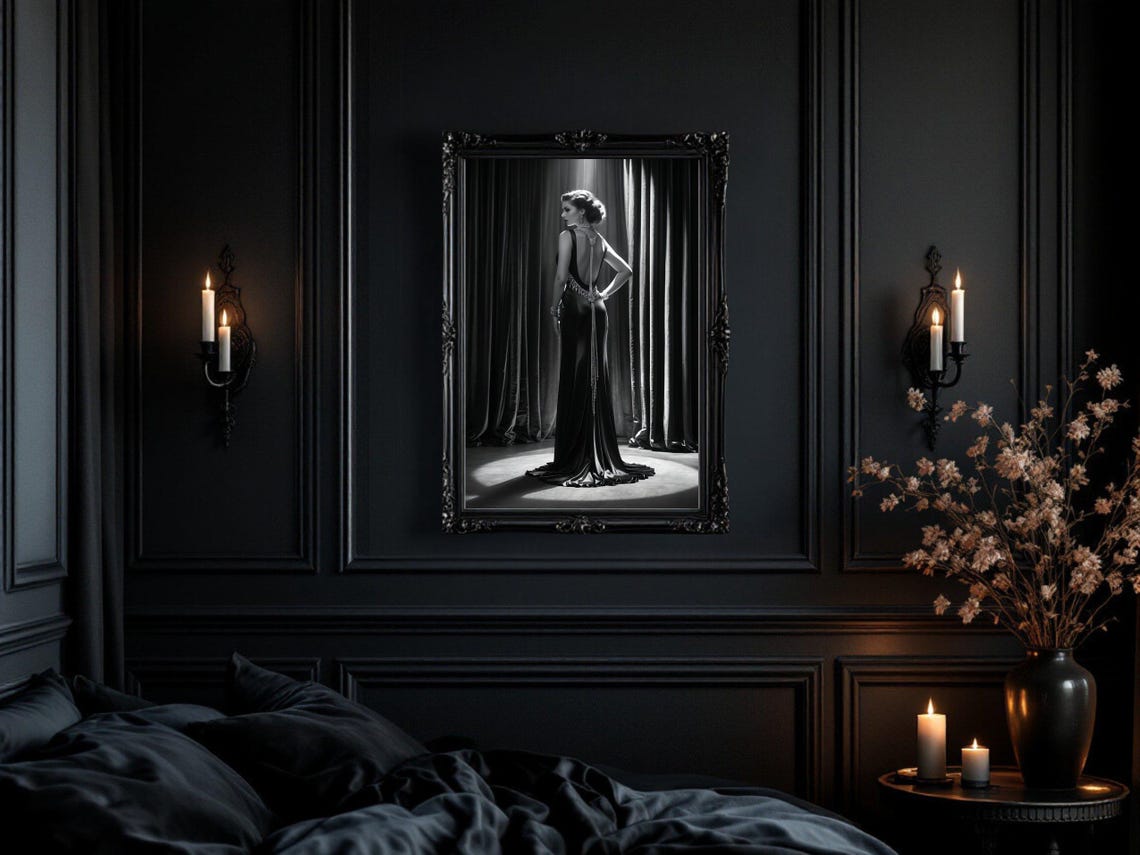 Elegant Black And White Vintage Glamour Lady In Evening Gown Poster - Image 3
