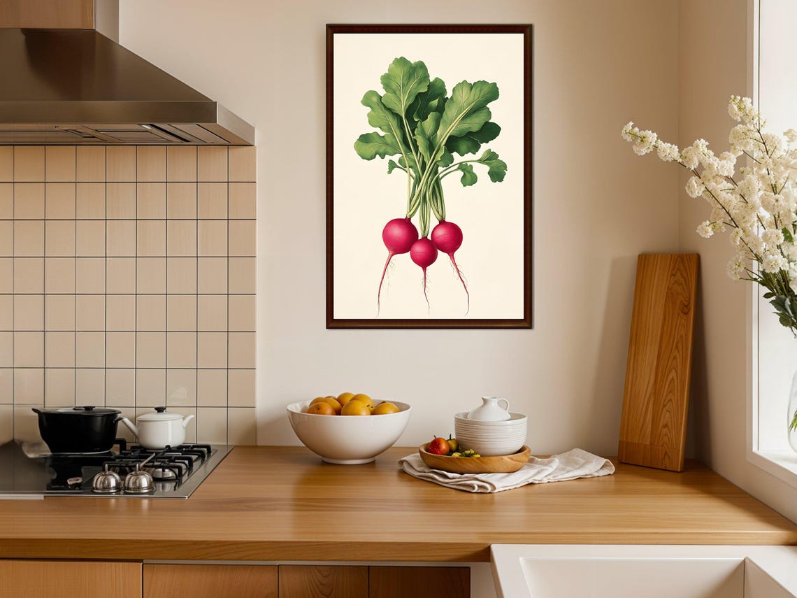Red Radish Bunch Botanical Vegetable Illustration Kitchen Poster - Image 4
