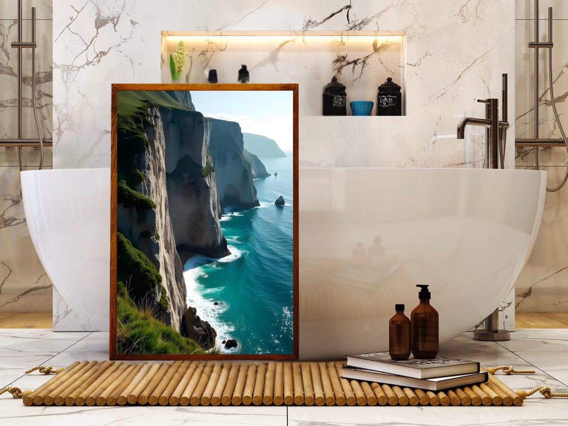 White Chalk Cliffs Coastline Above Turquoise Sea Water Poster - Image 2