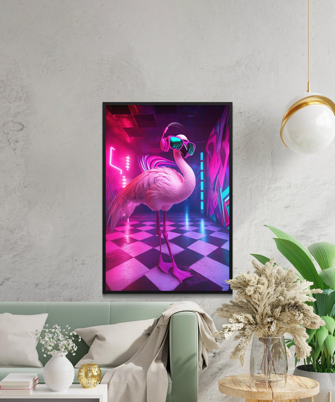 Flamingo with Headphones and Sunglasses Neon Nightclub Party Poster - Image 2