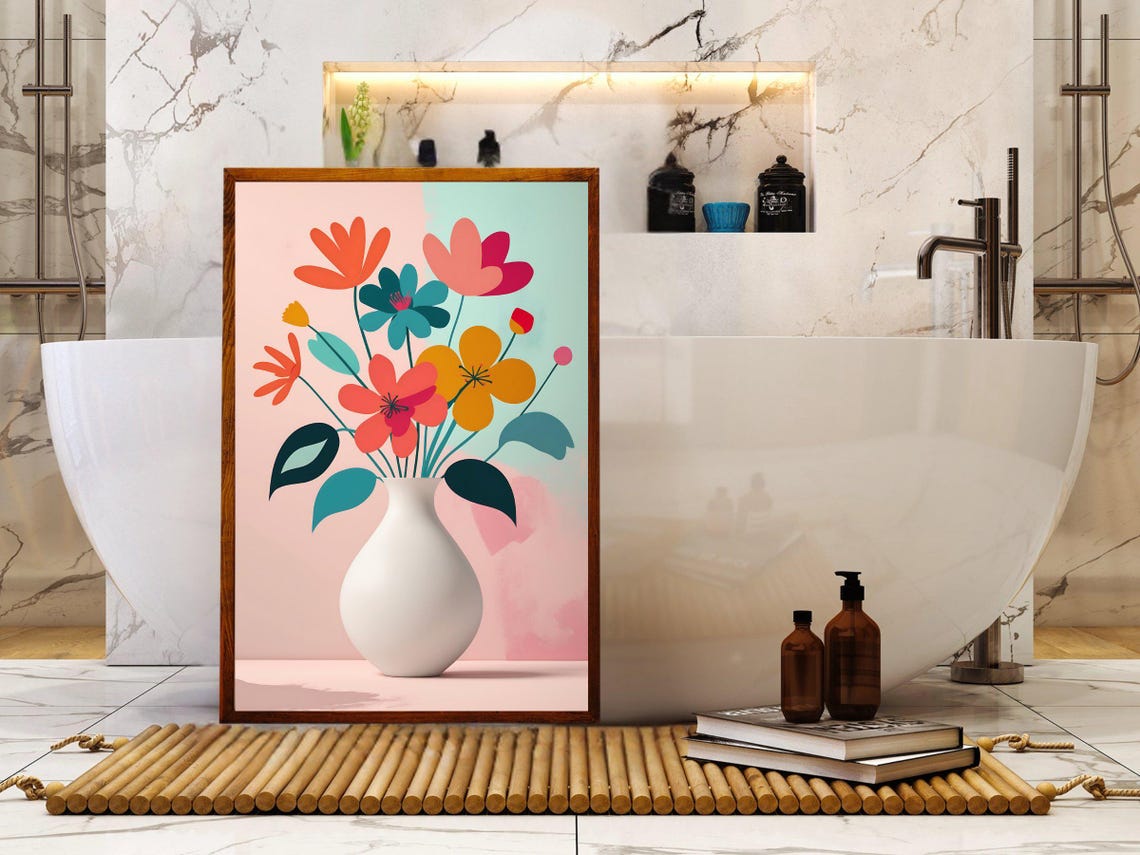 Modern Abstract Flower Bouquet In A White Vase On Pastel Colors Poster - Image 5