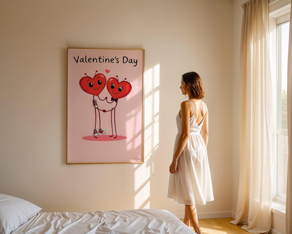 Valentines Day Cute Cartoon Heart Couple Love Illustration Poster - Image 4