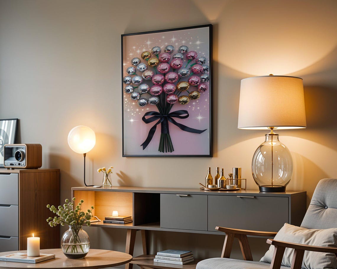 Disco Ball Flower Bouquet With Black Bow Sparkling Party Poster - Image 4