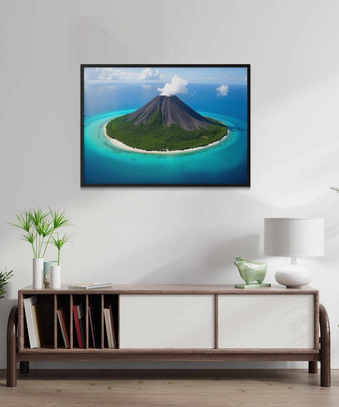 Volcano Island Aerial View Over Turquoise Ocean Tropical Poster - Image 3