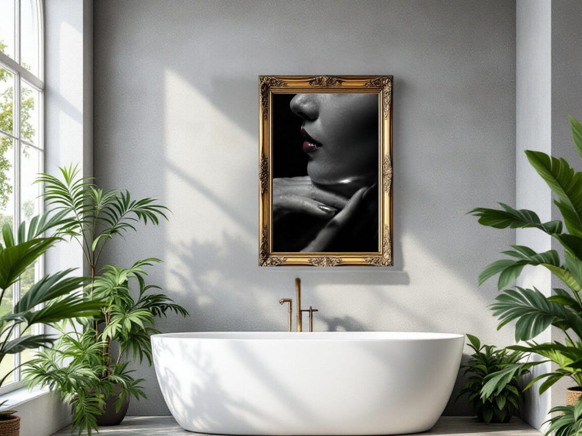 Close Up Of Glossy Red Lips And Graceful Hand Moody Beauty Poster - Image 2