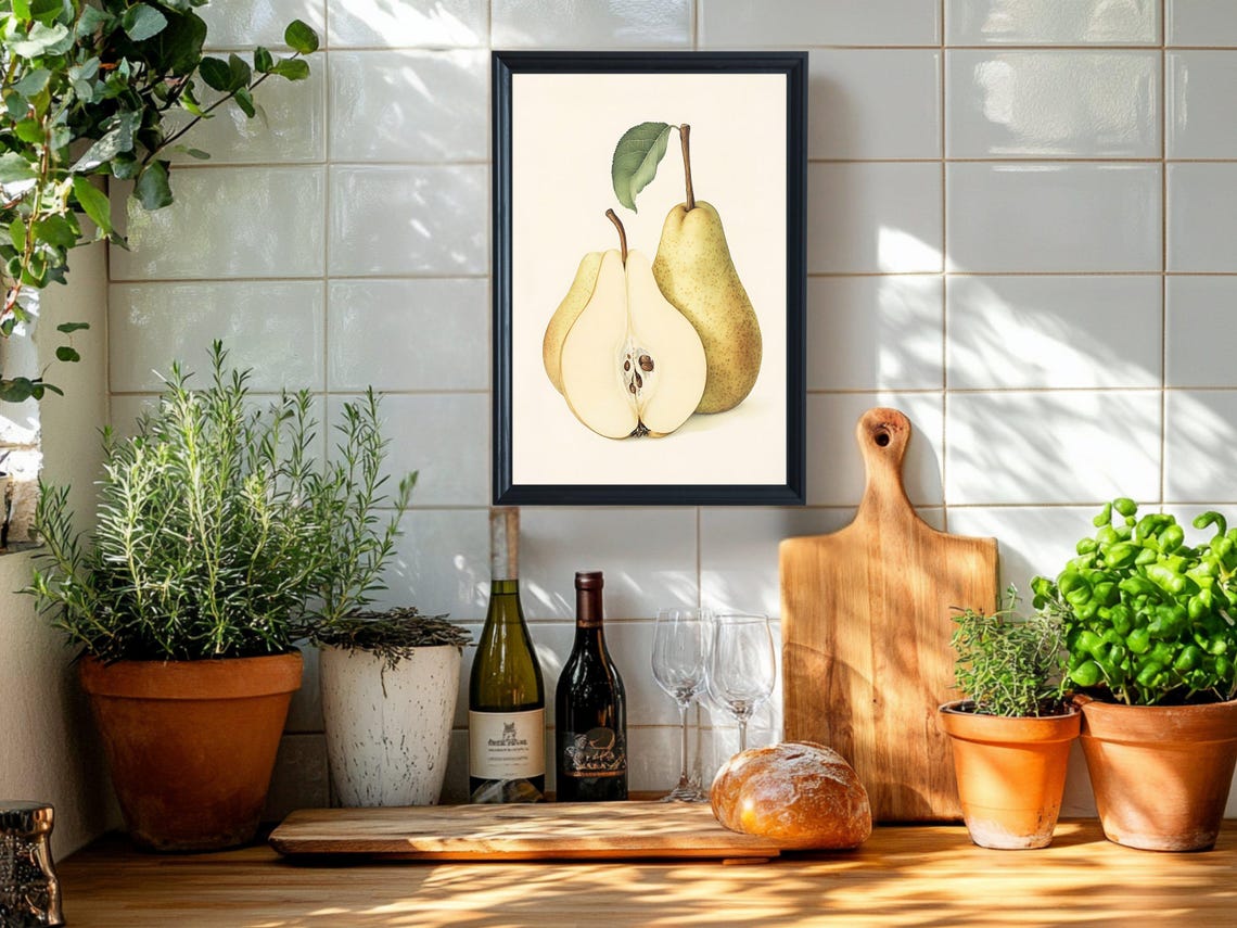 Vintage Pear Botanical Illustration Halved Fruit Kitchen Poster - Image 2