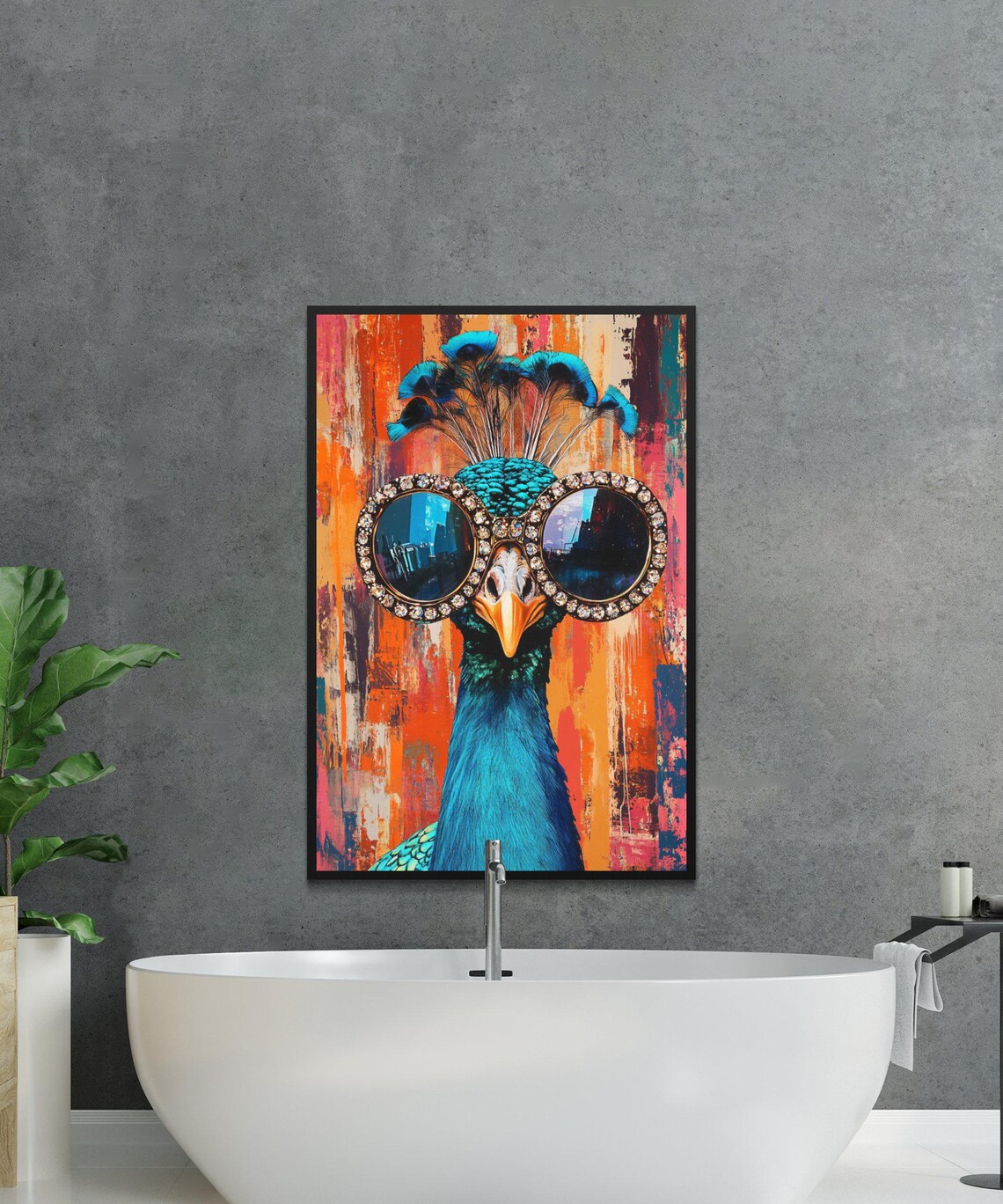Peacock in Oversized Rhinestone Sunglasses Colorful Pop Art Poster - Image 3