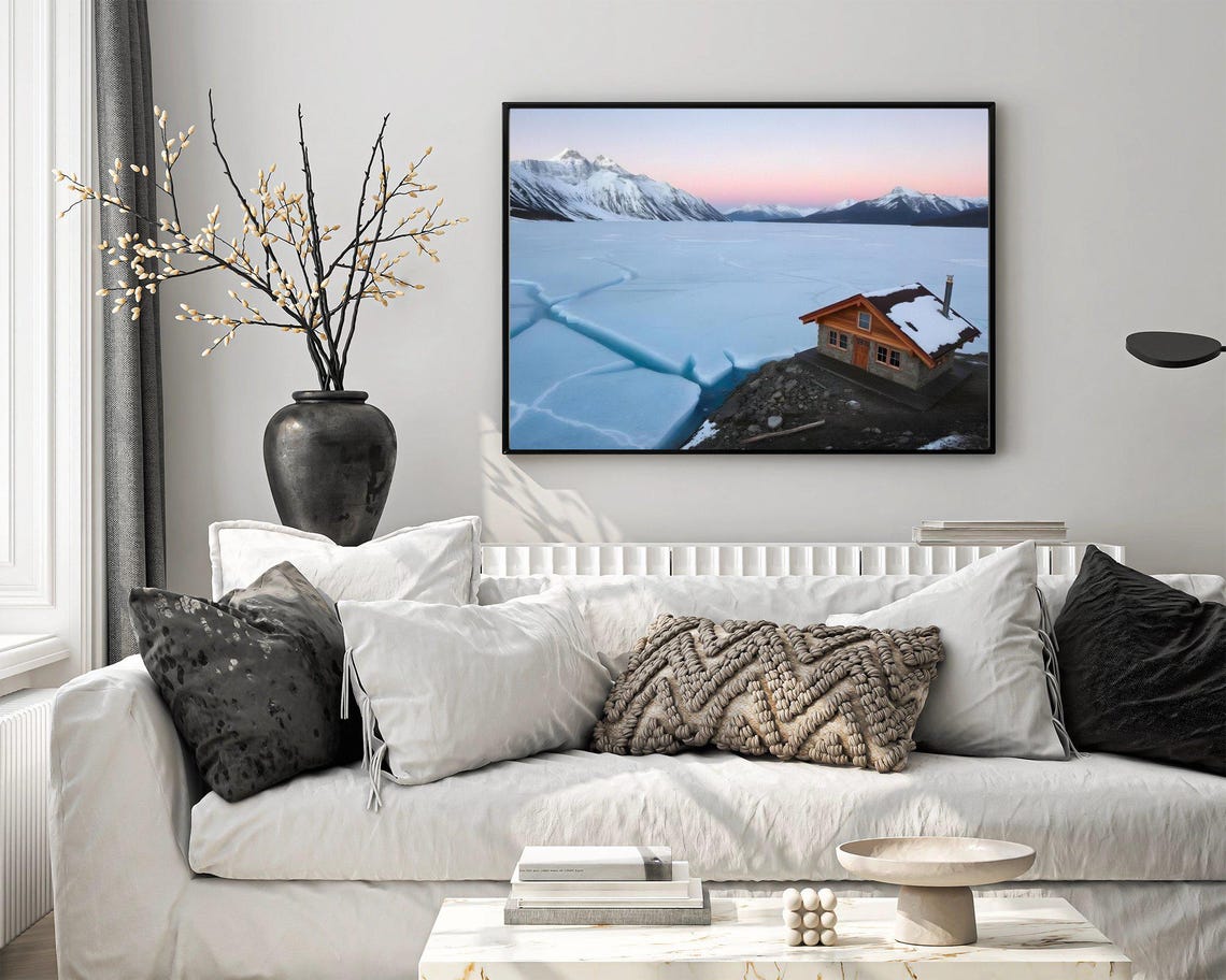 Winter Cabin Wall Art Mountain Landscape Print Sunset Ice Lake Decor Rustic Home Decor Seasonal Art Print For Living Room - Image 4