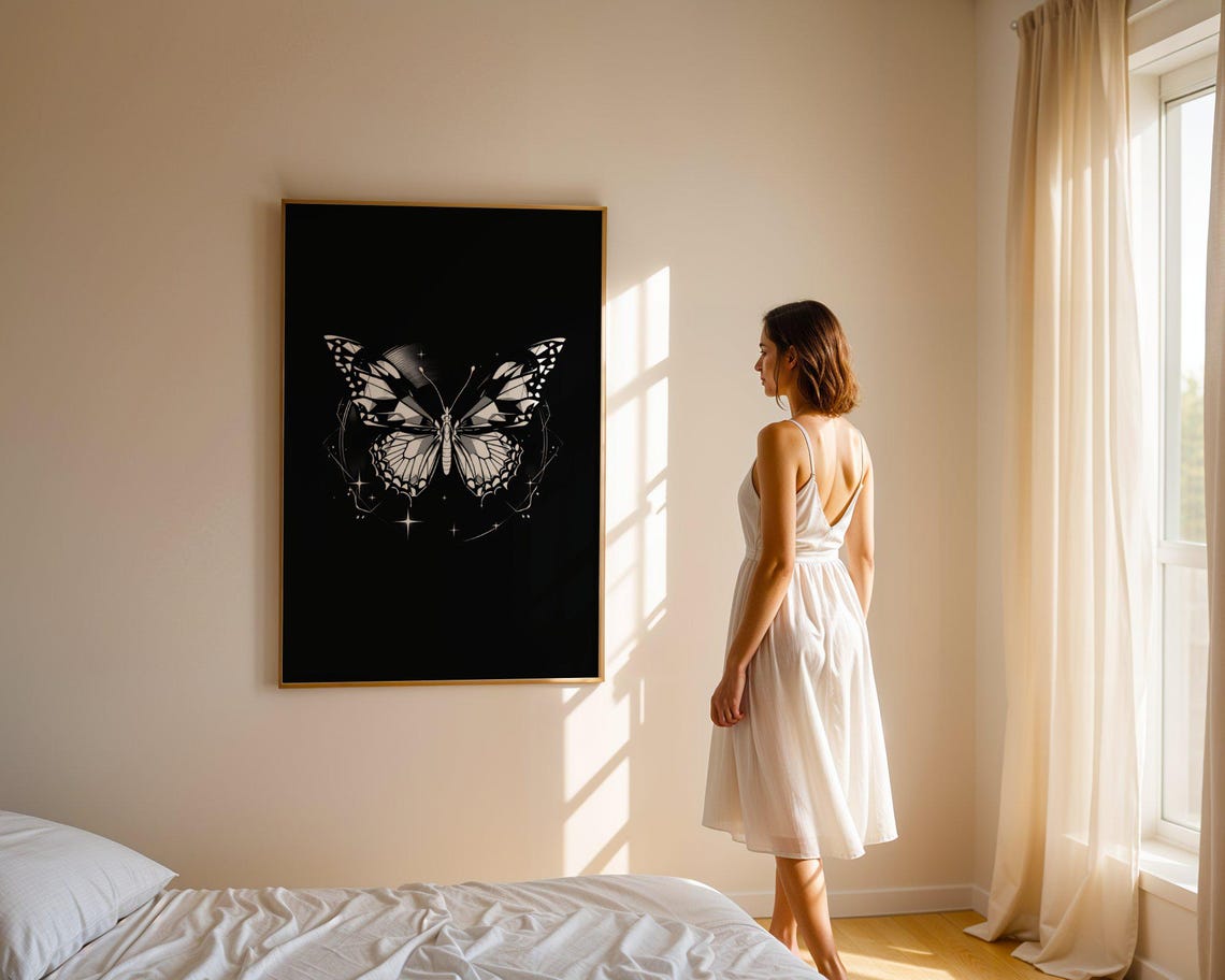 Black And White Butterfly Wall Art Butterfly Print Celestial Butterfly Decor Butterfly Illustration Butterfly Wall Decor Art Print - Image 5