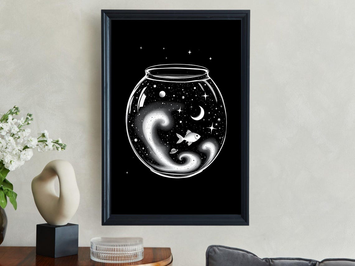 Galaxy In A Fishbowl With Crescent Moon And Fish Night Sky Poster