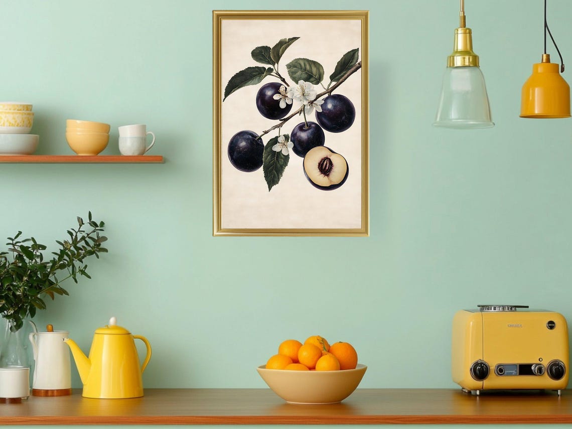 Vintage Plum Branch with Blossoms and Fruit Botanical Kitchen Poster - Image 3
