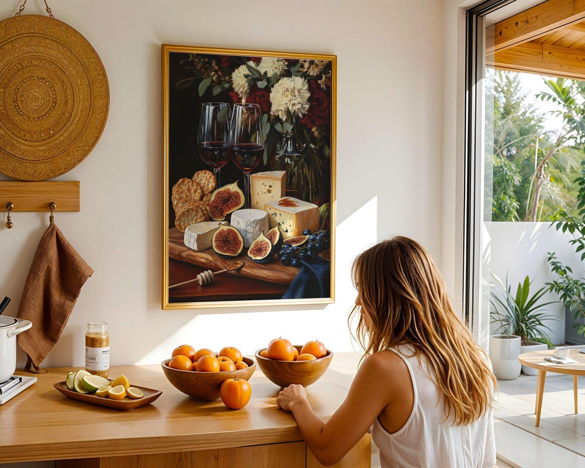 Wine and Cheese Still Life Gourmet Rustic Dining Artwork Poster - Image 5