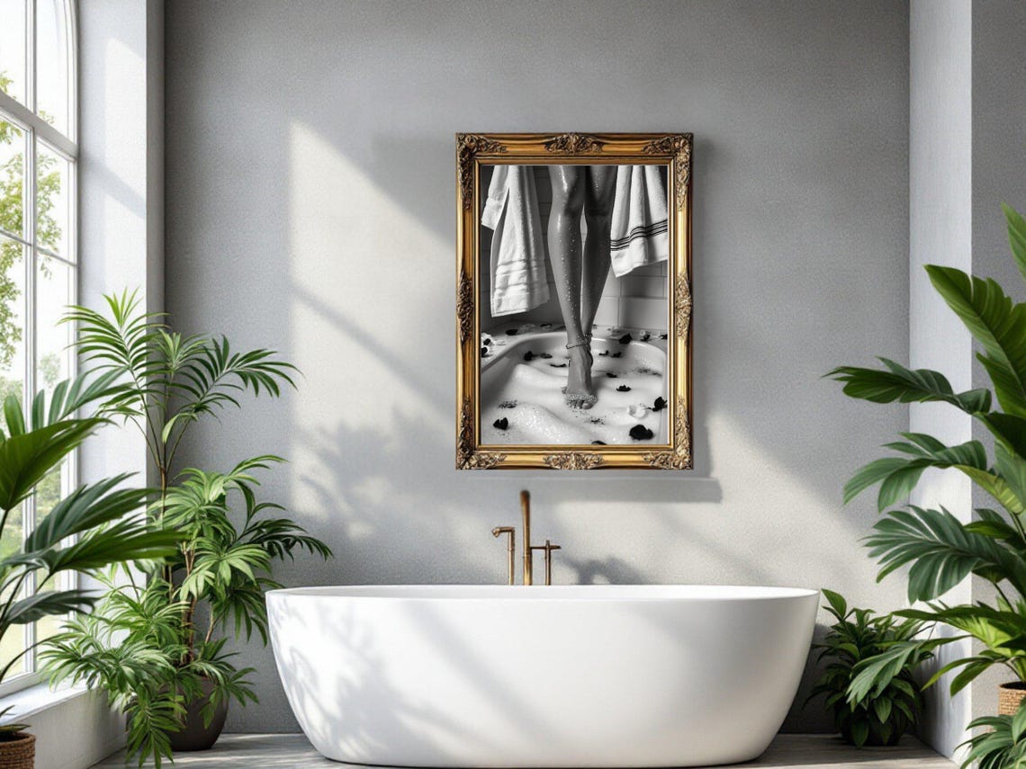 Wet Legs Stepping Into A Bubble Bath With Rose Petals Poster - Image 3