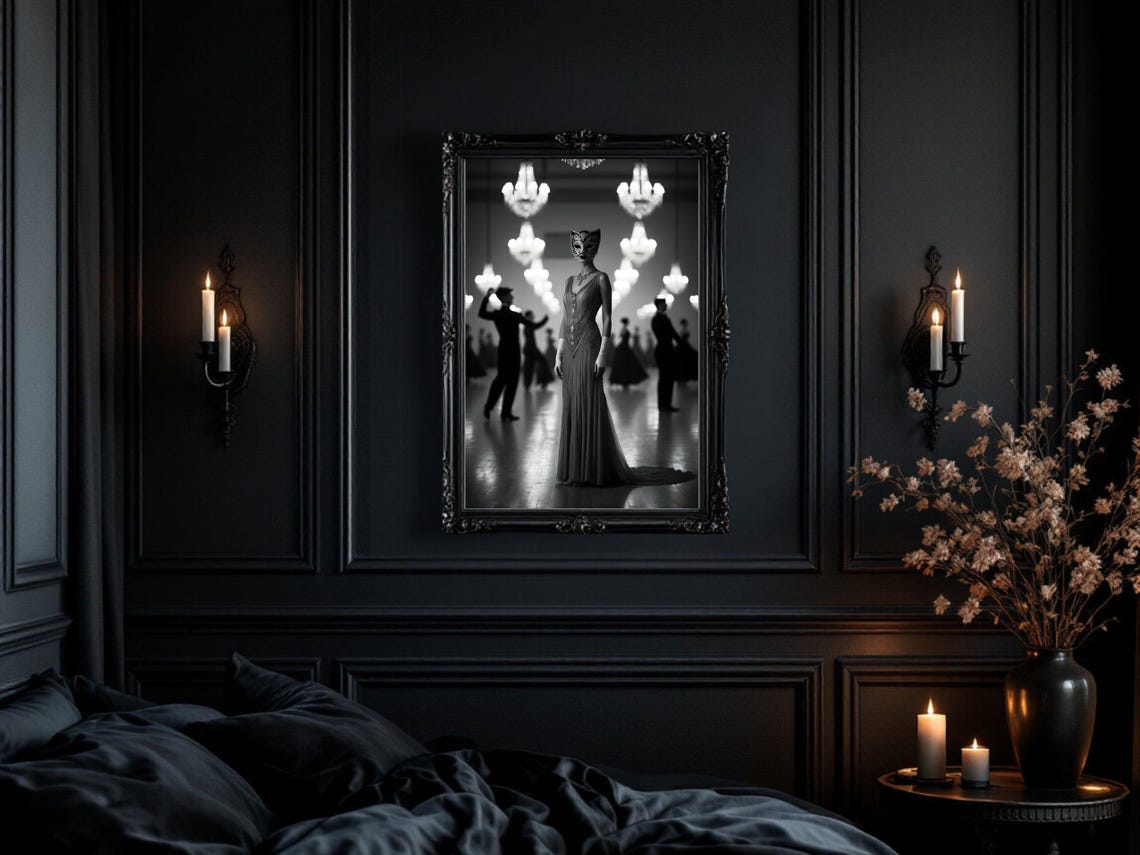 Black And White Masquerade Ballroom Dance Chandelier Elegance Poster - Image 3