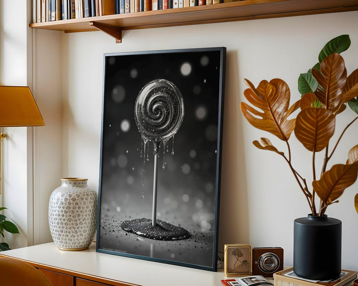 Melting Black Glitter Lollipop Swirl Dark Candy Sweet Art Poster - Image 2