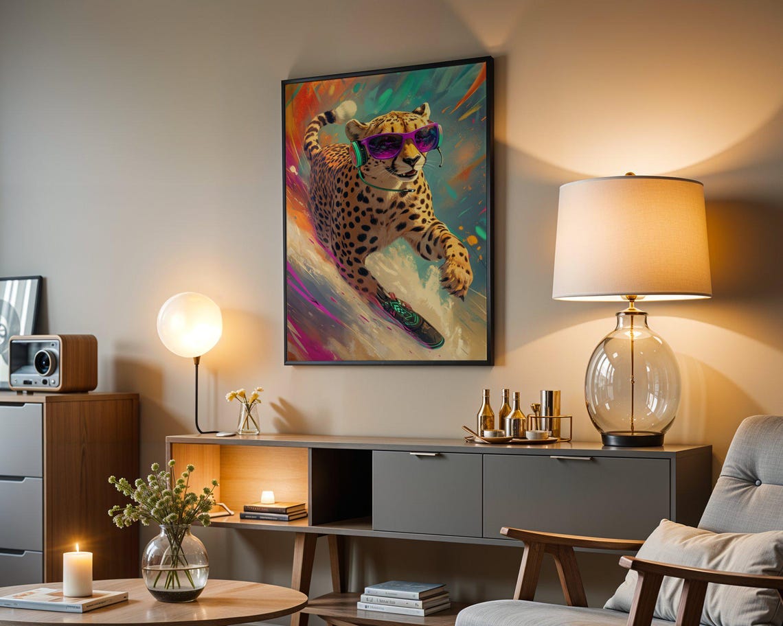 Cheetah In Sunglasses And Headphones Riding A Skateboard Poster - Image 3