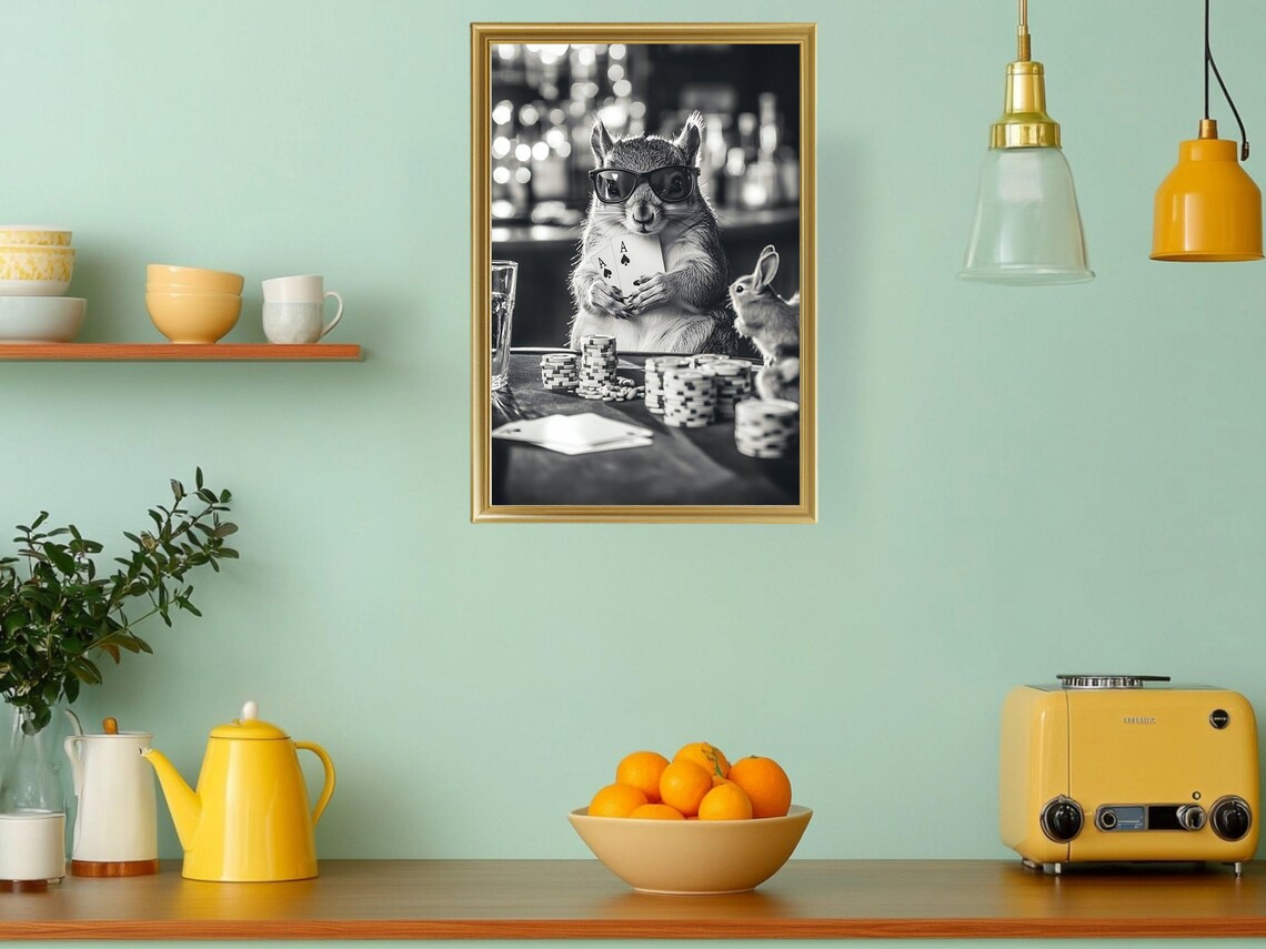 Cool Squirrel Playing Poker Sunglasses Funny Game Room Poster - Image 3