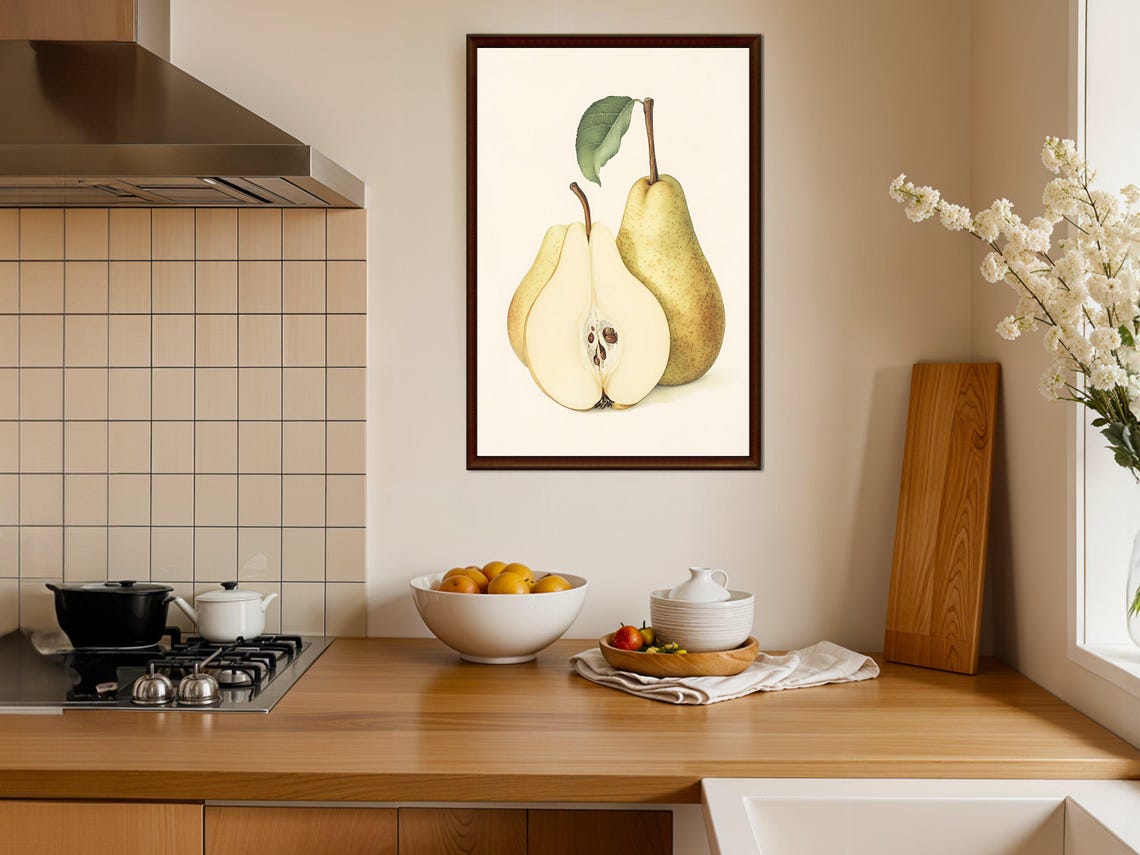 Vintage Pear Botanical Illustration Halved Fruit Kitchen Poster - Image 4