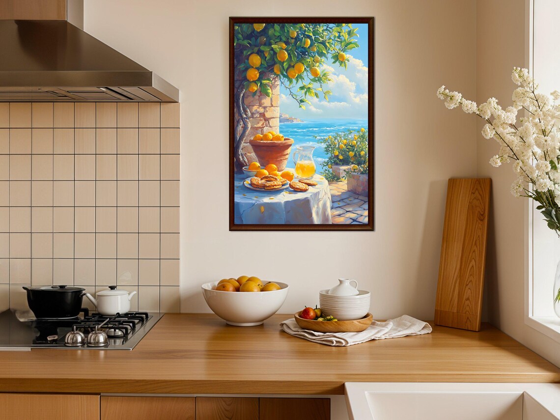 Lemon Grove Coastal Patio Sunny Mediterranean Seaside Scene Poster - Image 4