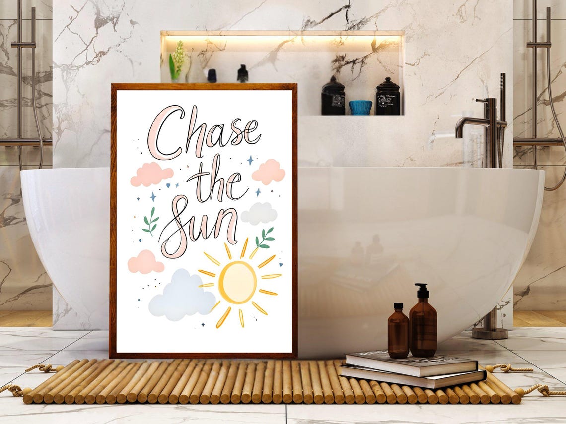 Chase the Sun Hand Lettered Quote Sunshine Doodle Art Poster - Image 2