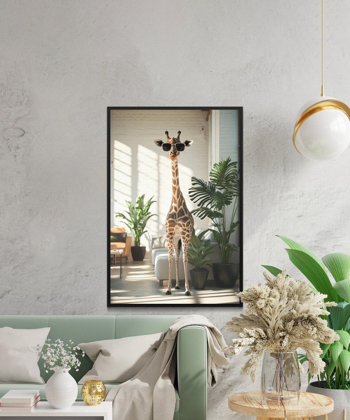 Giraffe Wearing Sunglasses Standing In A Bright Modern Living Room Poster - Image 2