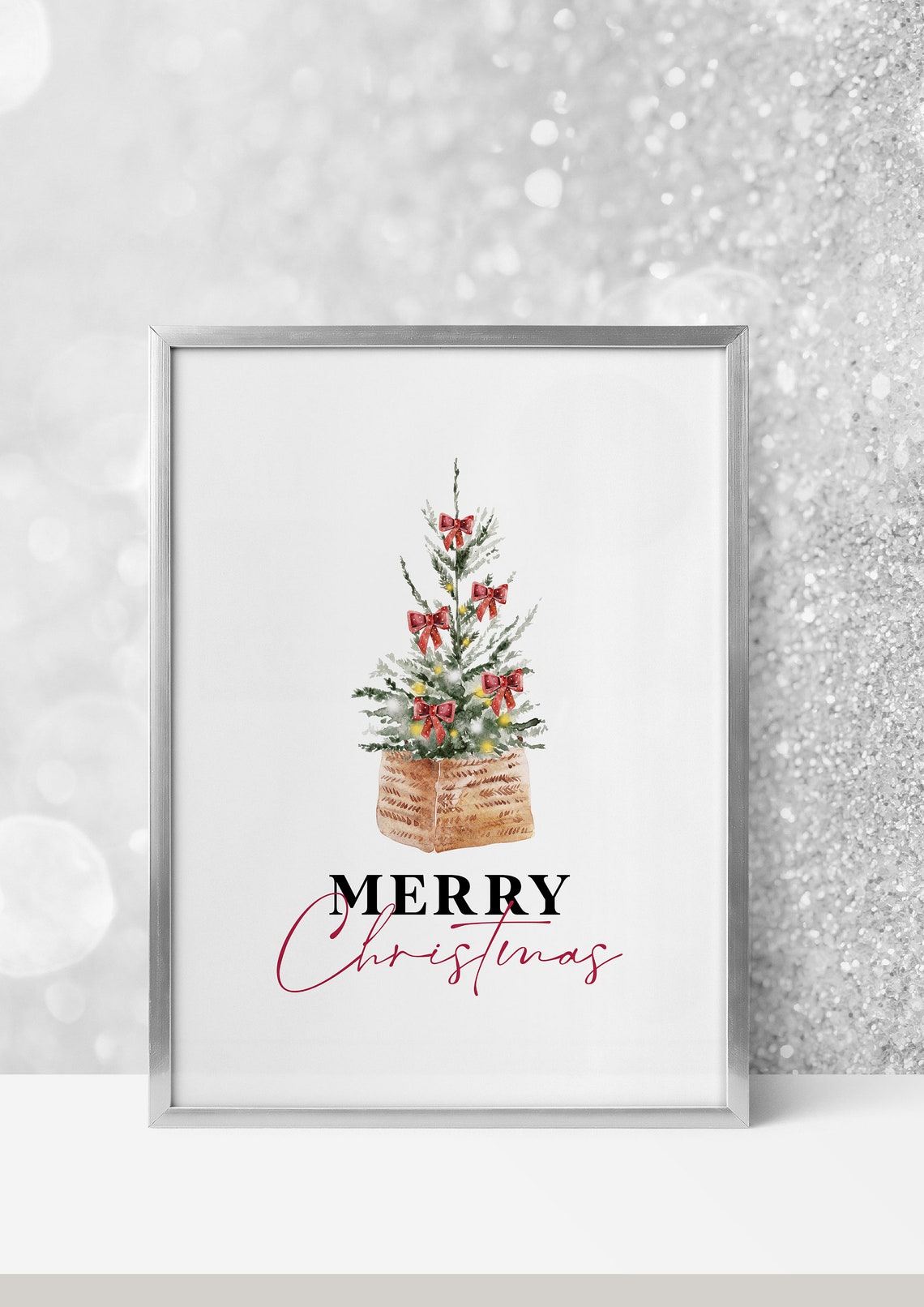 Watercolor Potted Christmas Tree Merry Christmas Holiday Decor Print - Image 3