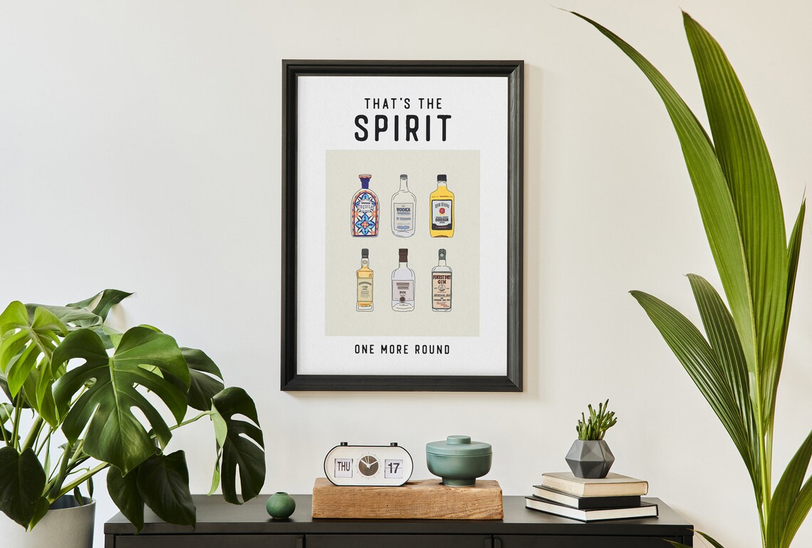 Thats The Spirit One More Round Liquor Bottle Illustration Poster - Image 3