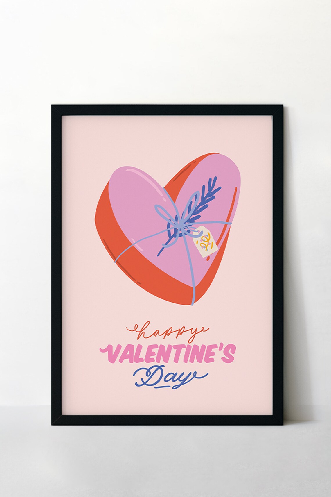 Happy Valentine's Day Pink Heart Gift Wrap Ribbon Illustration Poster - Image 2