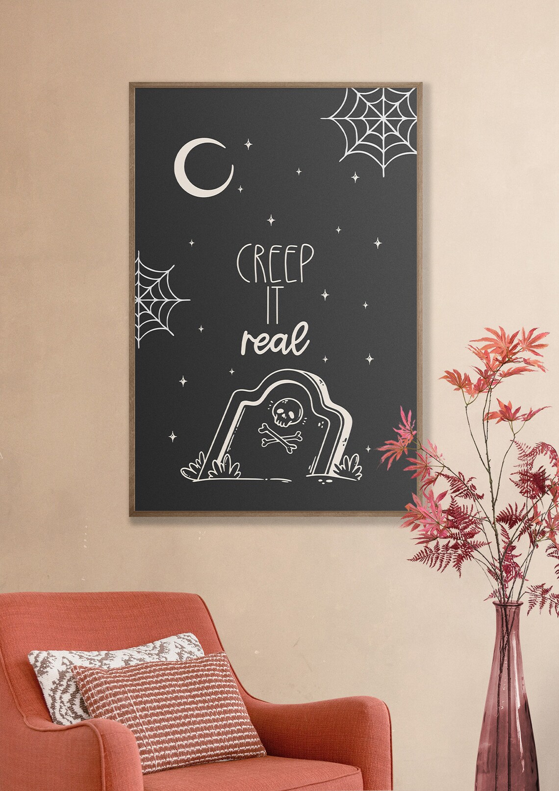 Creep It Real Tombstone Skull Crossbones Gothic Halloween Poster - Image 2