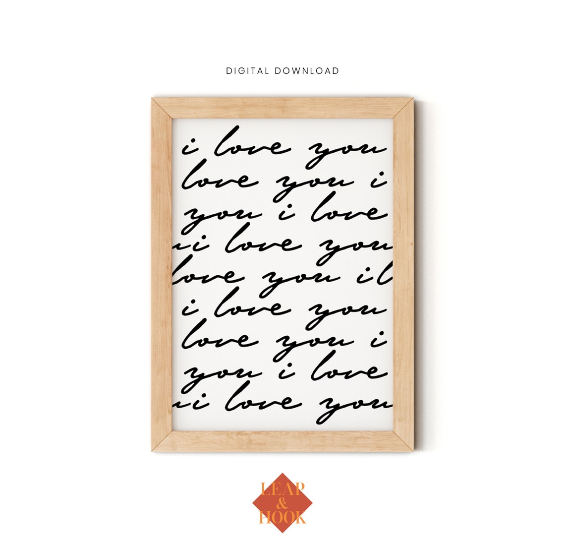 I Love You Repeated Script Typography Romantic Love Wall Poster - Image 2