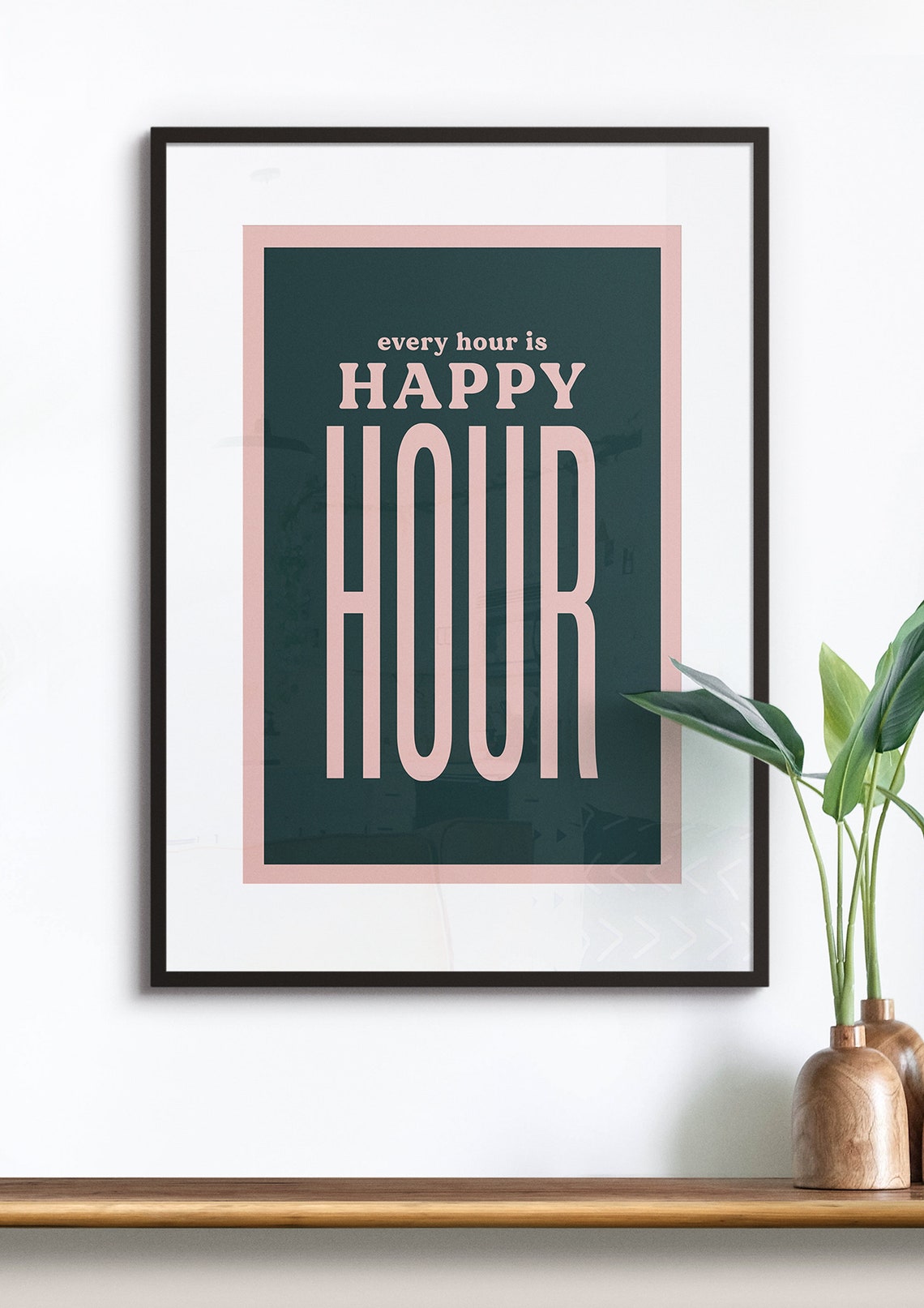 Every Hour Is Happy Hour Pink Teal Bar Cart Typography Poster - Image 4