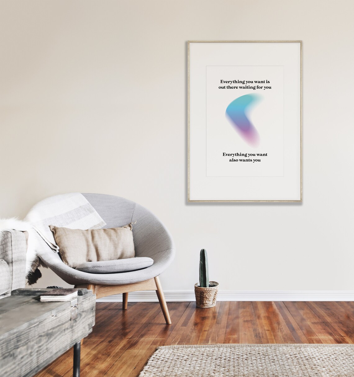 Everything You Want Is Waiting Manifest Quote Gradient Art Poster - Image 3