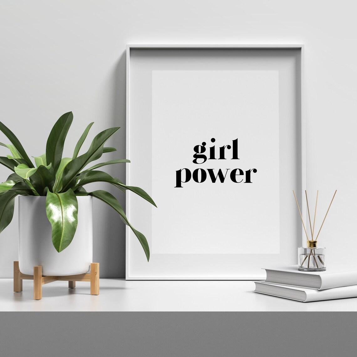 Girl Power Typography Black And White Minimalist Feminist Wall Poster