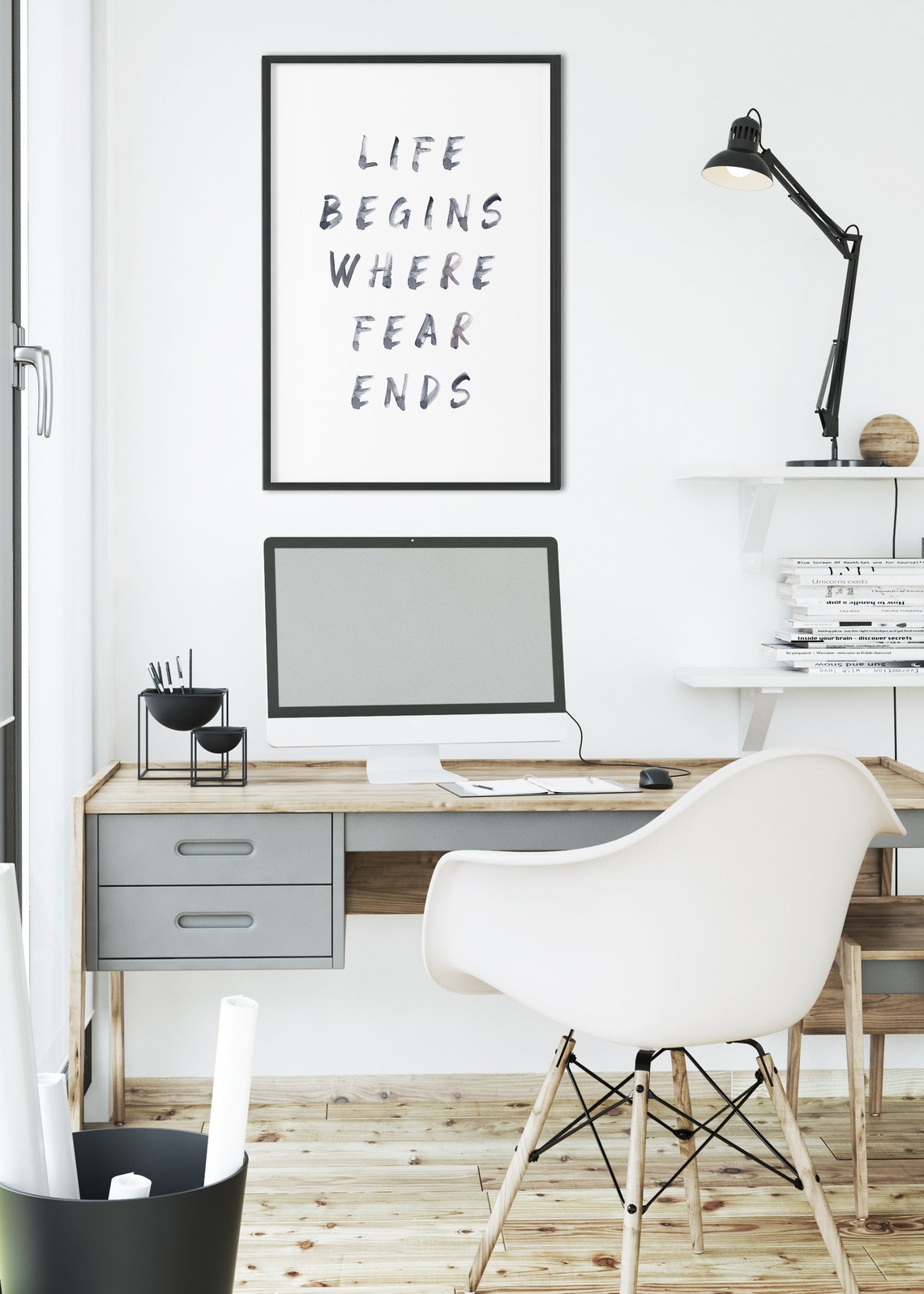 Life Begins Where Fear Ends Watercolor Typography Inspirational Poster - Image 2