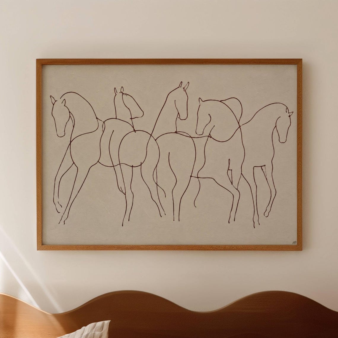 Five Abstract Horses Minimalist Single Line Drawing Art Poster