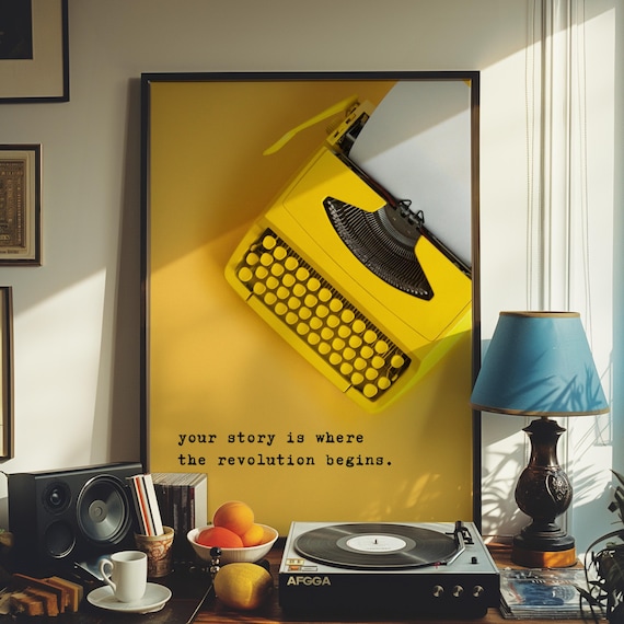 Yellow Vintage Typewriter Writer Quote Story Revolution Poster