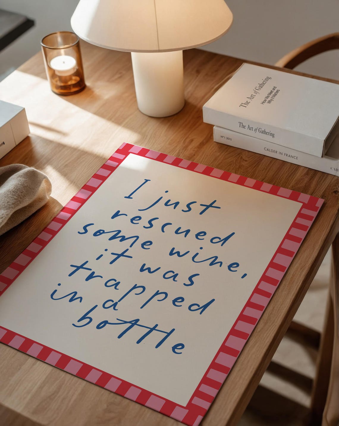 Funny Wine Rescue Quote Red Handwritten Green Checkered Kitchen Poster - Image 5