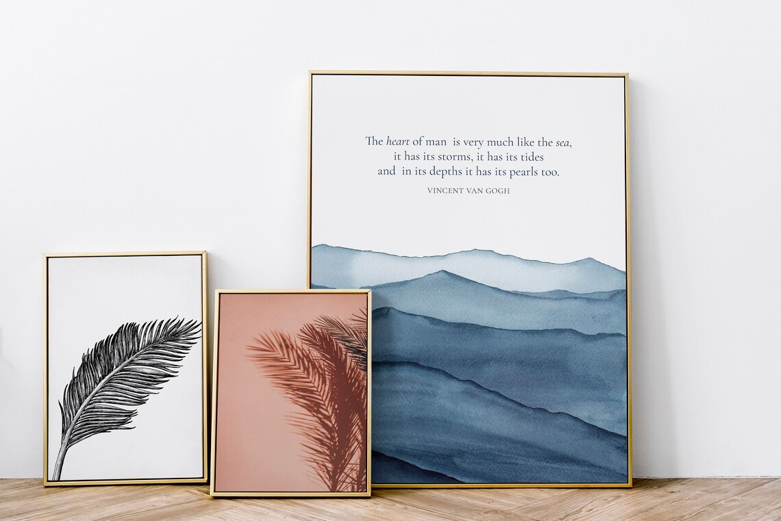 Vincent Van Gogh Heart Like The Sea Quote Blue Watercolor Wall Poster - Image 2