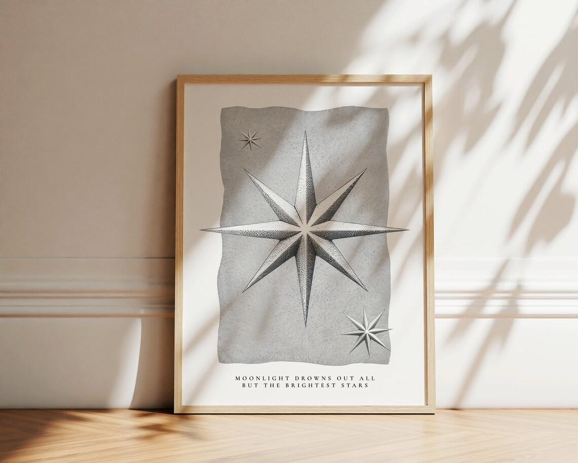 Moonlight Brightest Stars Quote Poster Celestial Star Compass Wall Art Print