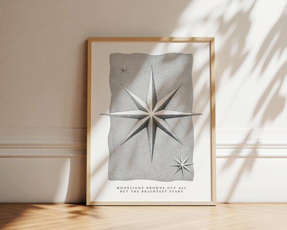 Moonlight Brightest Stars Quote Poster Celestial Star Compass Wall Art Print