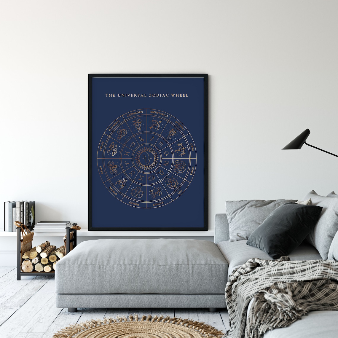 Universal Zodiac Wheel Gold On Navy Astrology Star Signs Chart Poster - Image 3