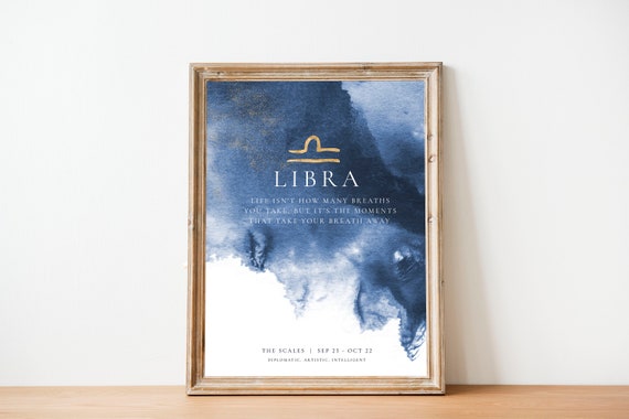 Libra Zodiac Poster Libra Constellation Print Personality Trait Birthday Gift Quote Zodiac Birth Month Star Sign Motto Horoscope Quote