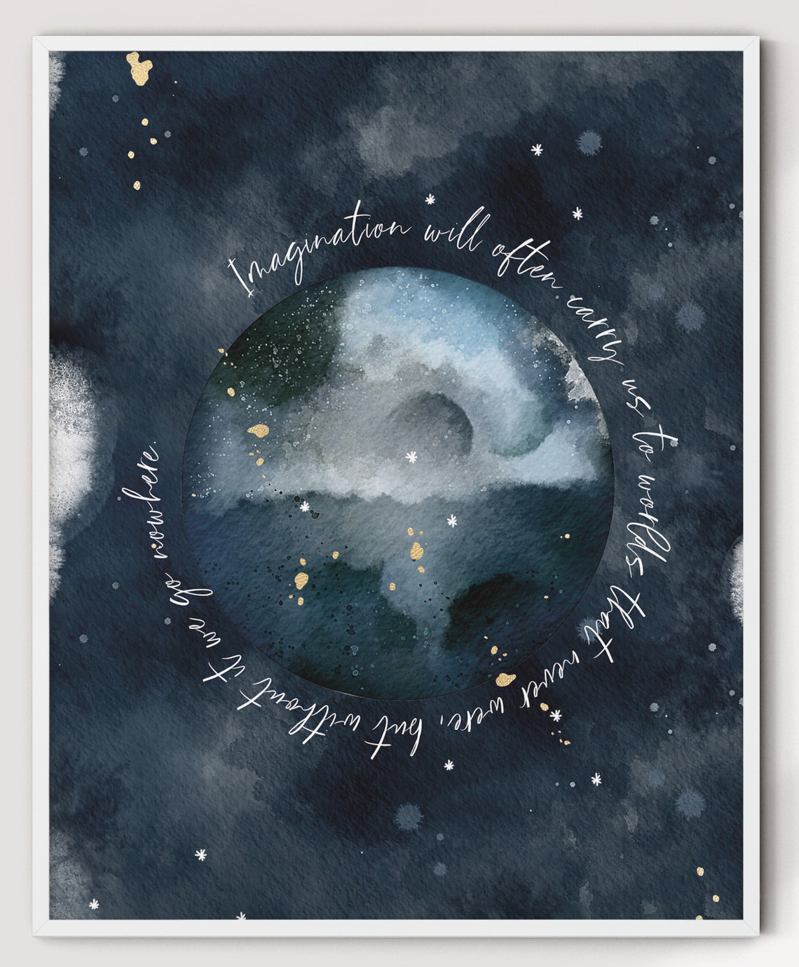 Carl Sagan Imagination Quote Full Moon Navy Watercolor Night Poster - Image 3