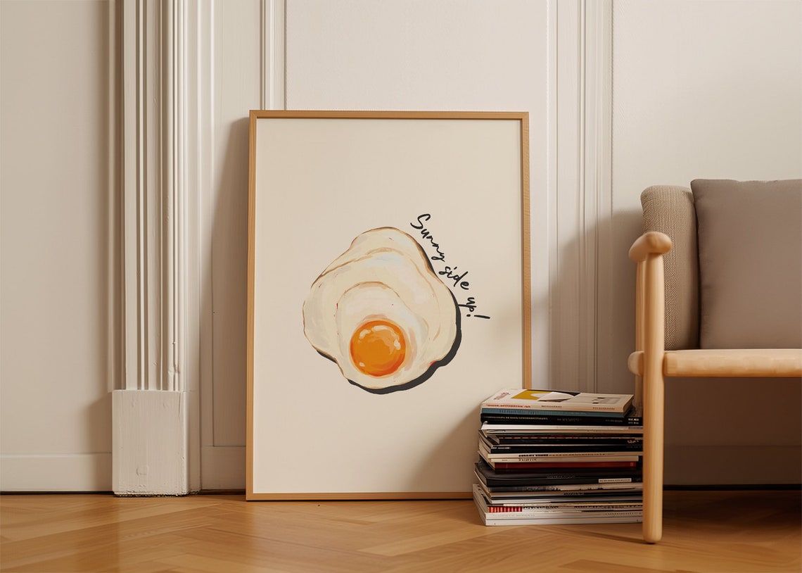 Sunny Side Up Fried Egg Kitchen Illustration Retro Food Wall Art Print - Image 4