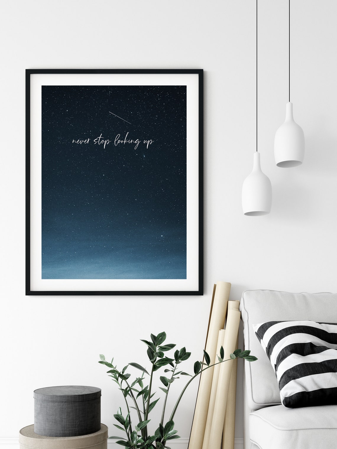 Never Stop Looking Up Starry Night Sky Script Quote Typography Poster - Image 4