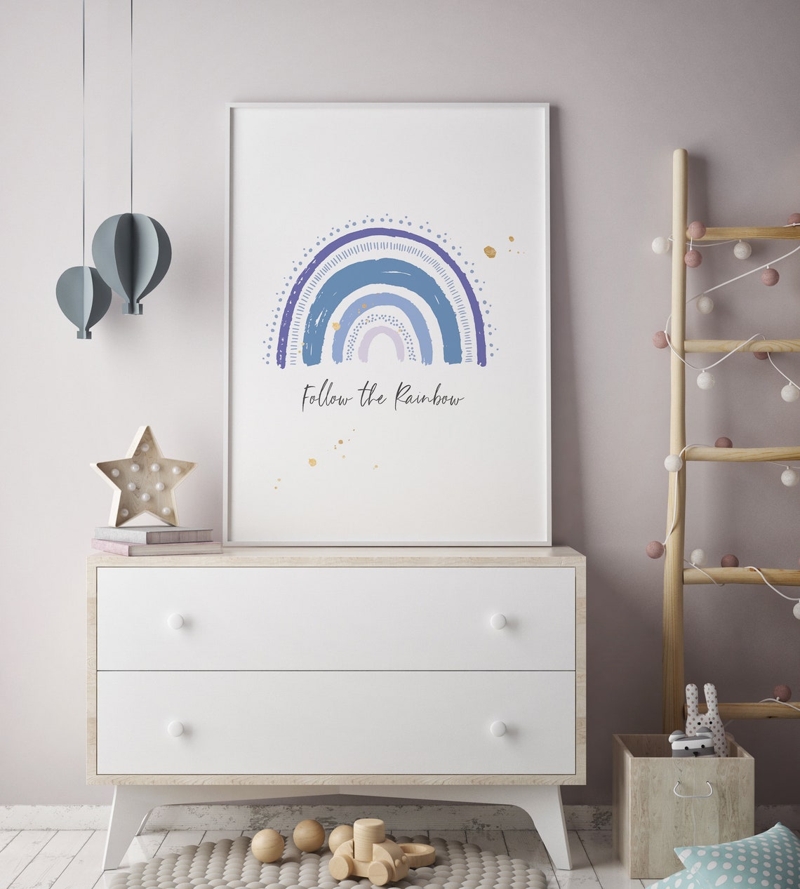 Follow The Rainbow Warm Sunset Nursery Boho Kids Wall Art Poster - Image 4