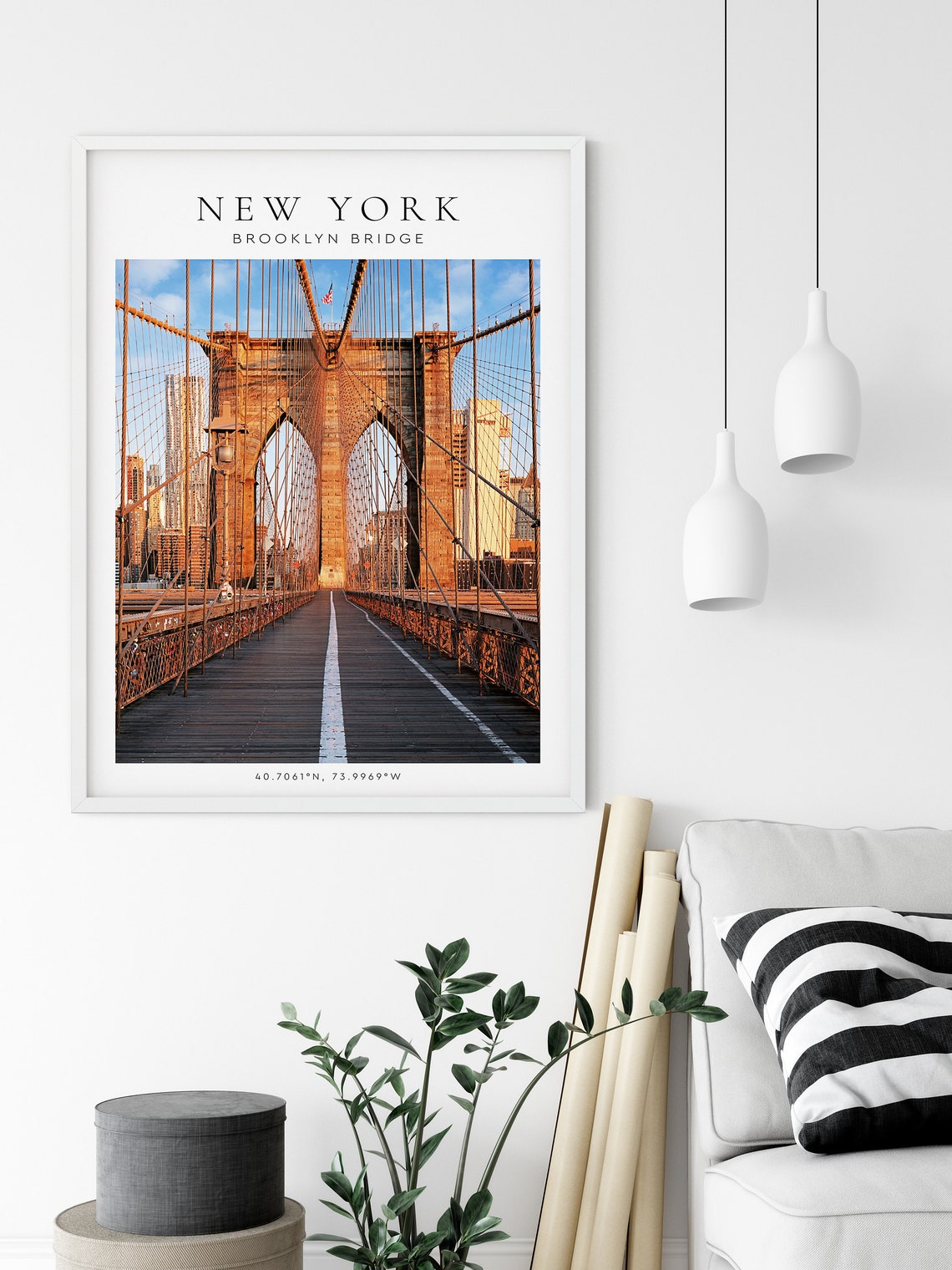 New York Brooklyn Bridge Walkway Sunset Cables Skyline Poster - Image 3