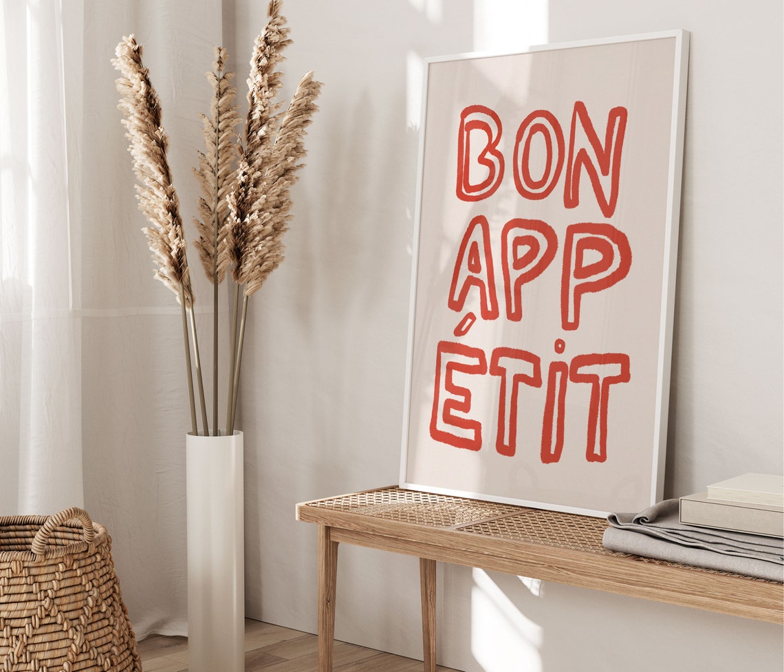 Bon Appetit French Typography Red Letters Minimalist Kitchen Poster - Image 2