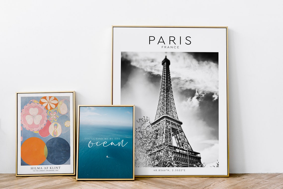 Paris France Eiffel Tower Upward Black And White Coordinates Poster - Image 4