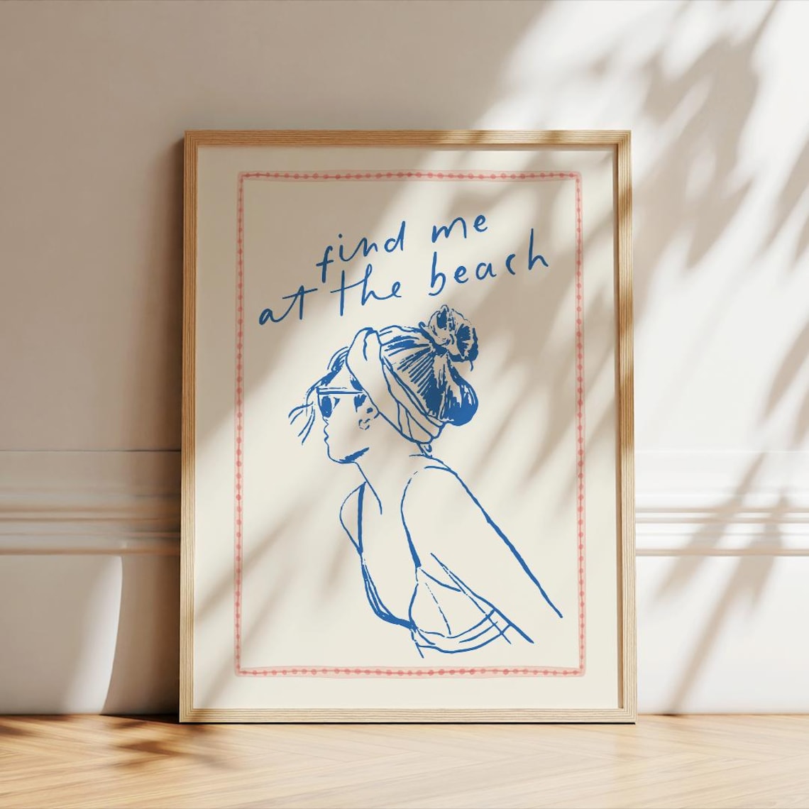 Find Me At The Beach Blue Sketch Coastal Woman Beach House Poster